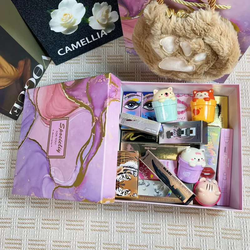 Complete Makeup Set for Women, 1 Set Including Eyeliner, Eyebrow Powder, Lip Gloss, Eyebrow Setting Gel, Setting Spray, Lipstick, Gilded Lipstick, Mascara, Makeup Remover, Hand Cream, Perfect for Professional & Daily Use, Gift Box 3