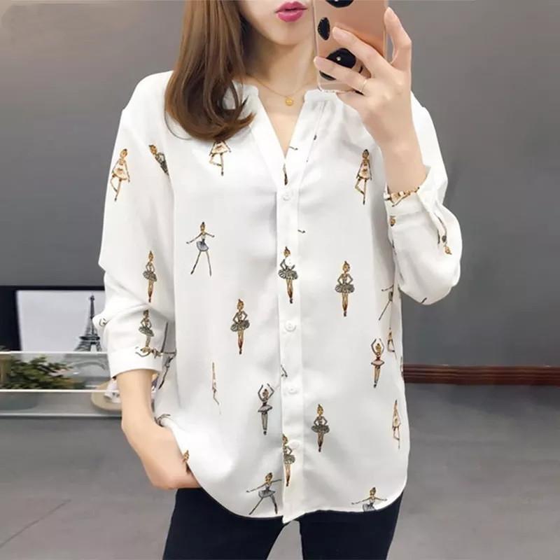 Product Introduction of Women's Human-Shaped Printed Shirt Long-Sleeved Summer Tunic Casual Shirt 2