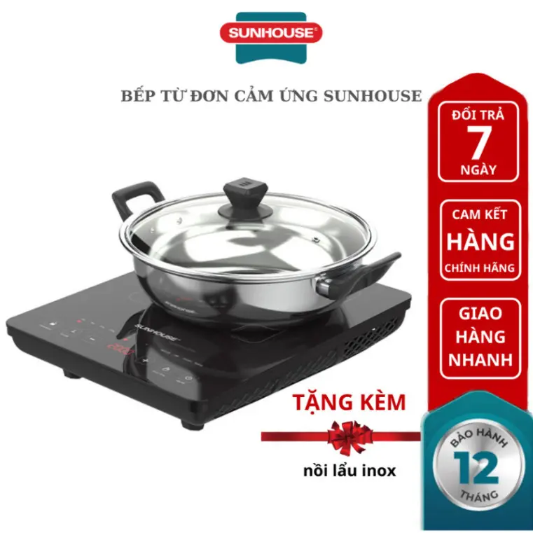 Bếp từ Sunhouse Cảm Ứng Cao Cấp, Công Suất 2200W, Mặt Kính Chịu Lực Sử Dụng Cho Mọi Loại Nồi trong gia đình
