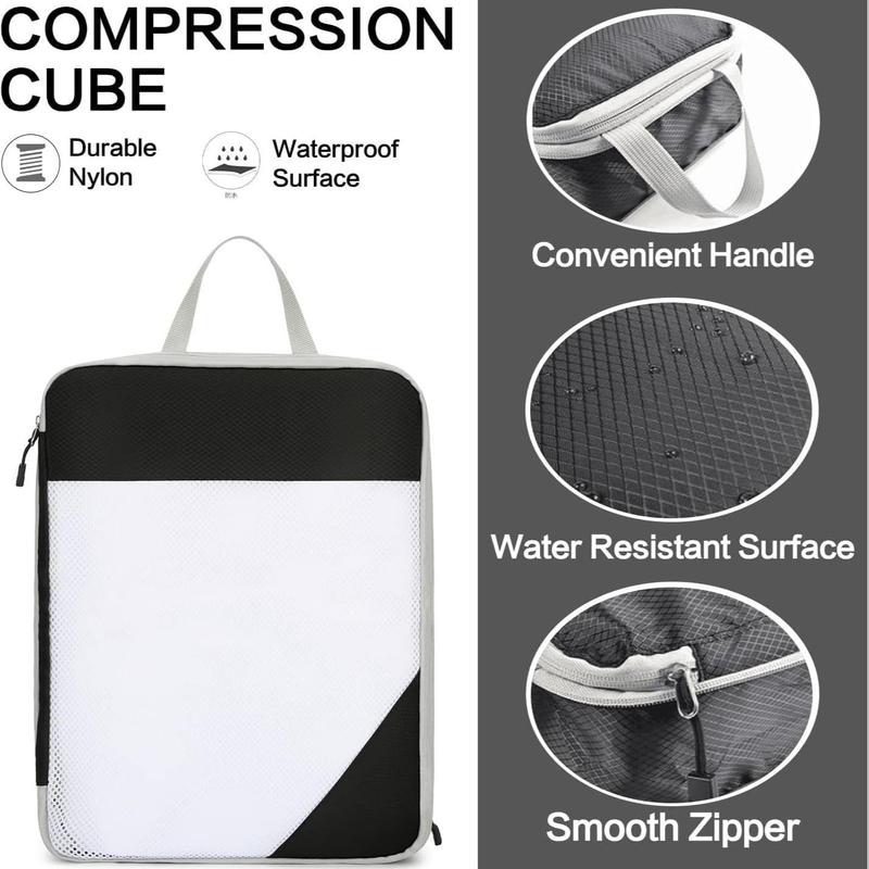 Travel Storage Bag Set, 4 Counts/set Including 3 Counts Compression Packing Cubes & 1 Count Shoe Bag, Travel Organizer for Clothes, Bedding, Toiletries 2