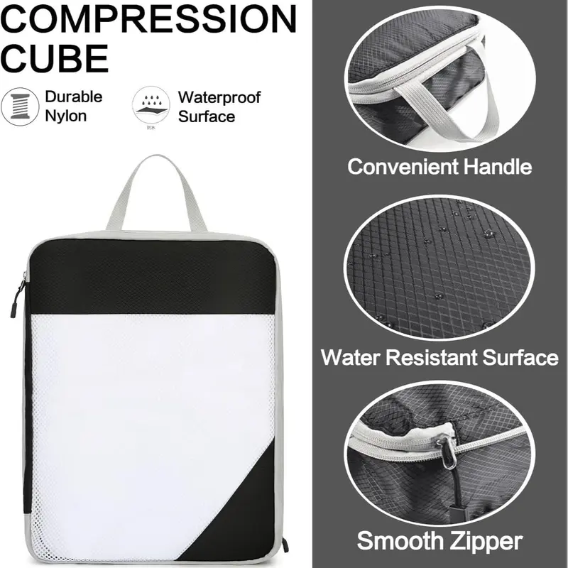 Travel Storage Bag Set, 4 Counts/set Including 3 Counts Compression Packing Cubes & 1 Count Shoe Bag, Travel Organizer for Clothes, Bedding, Toiletries 2