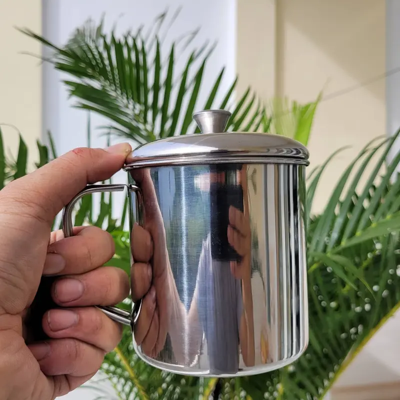 V- Ca cốc Inox có nắp/ Ly inox có nắp đậy uống nước, tách uống trà, cà phê inox sus 304 700ml/ ca thẳng inox 304 nh cốc  sứ 6