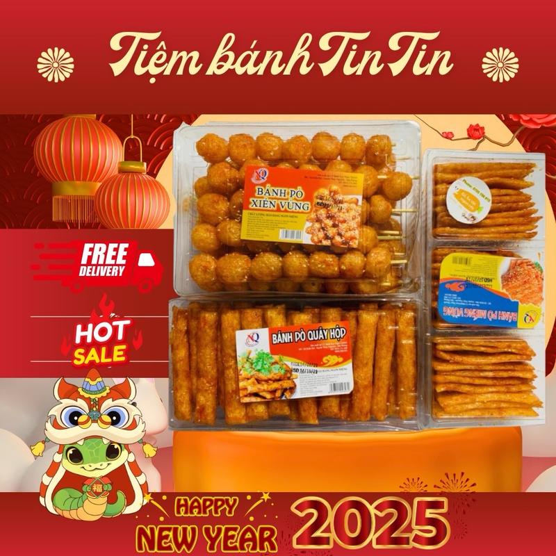  Combo 3 hộp bánh Pò 3 loại bánh Pò xiên vừng bánh quẩy hộp bánh Pò miếng Snack Food Ăn Vặt Thức Ăn banh quy 