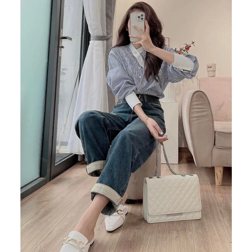 [Mã FATOP0305 giảm đến 30k đơn từ 99k] Áo sơ mi kẻ sọc kiểu Hàn Quốc dễ phối đồ cho nữ mặc đi làm đi chơi M8