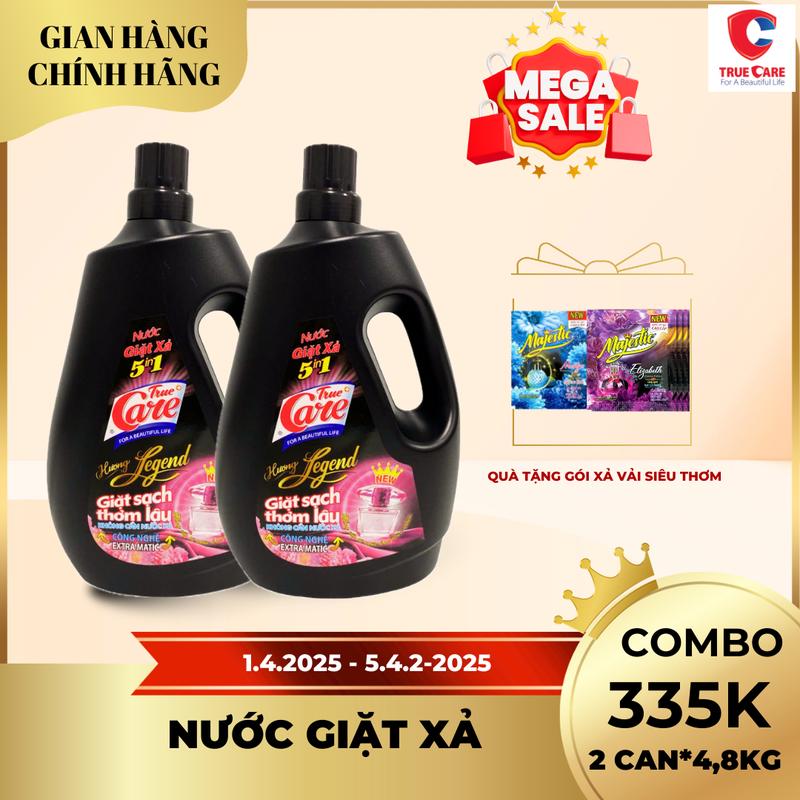 Combo 2 can Nước giặt xả True Care 5IN1 4,8kg  trắng sạch quần áo , gấp đôi hạt lưu hương thơm lâu mềm vải 3