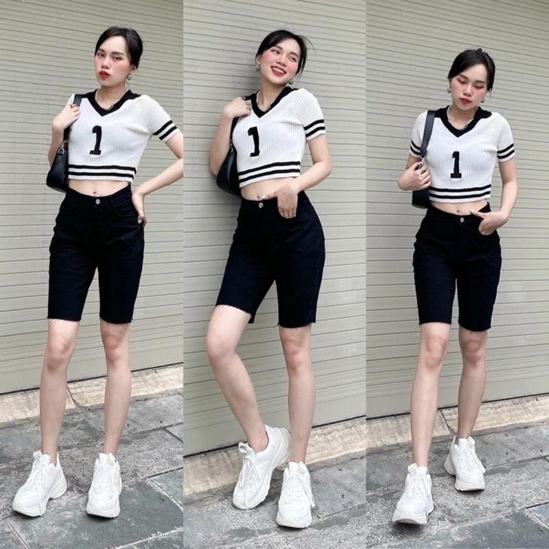 Quần lửng nữ căn bản Quần Jeans ngố rách nữ Quần Bò lửng rách Co dãn ôm body