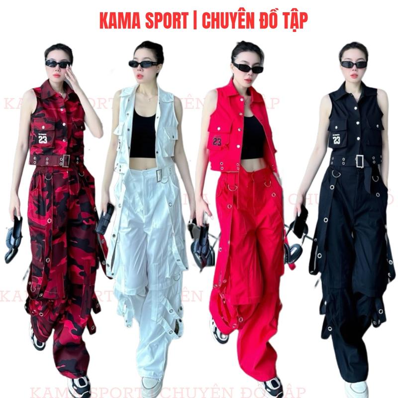 Bộ thể thao nữ bộ jogger nữ mix áo gile và quần jogger kaki ống xuông rộng chuyên nhảy zumba dân vũ shuffle dance Chạy Bộ Sport BD03