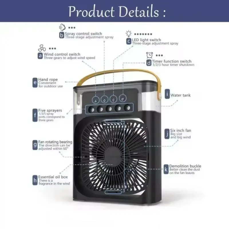 3 in 1 Fan Air Conditioner, Portable Air Cooler Fan with Led Night Light, Desktop Fan Air Conditioner, Household Appliances for Home Office, Fan Air Cooler 7