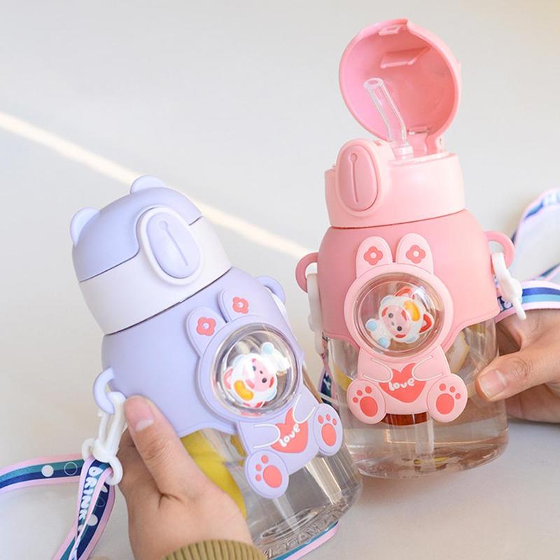 Product Introduction of Kawaii Children's Water Bottle With Straw And Shoulder Strap 600ml Cute Large Capacity Toddler Water Bottles 21