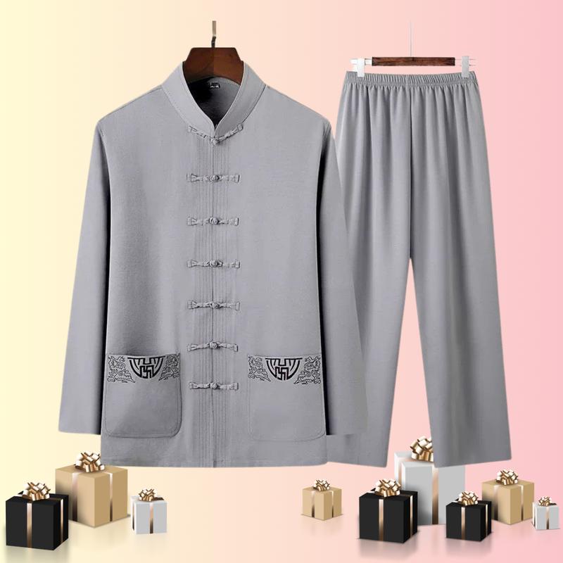 ( N1 ) Mẫu bộ đũi tay dài TRUNG NIÊN, Hàng siêu đẹp, Chất cực tốt, Chuẩn đũi mộc, Dày dặn, Đẹp mê! Nam Menswear Áo Quần có thể giặt máy đục lỗ trọng lượng m 110 Màu Nâu đồ habibi bomac  dichua set  đồ