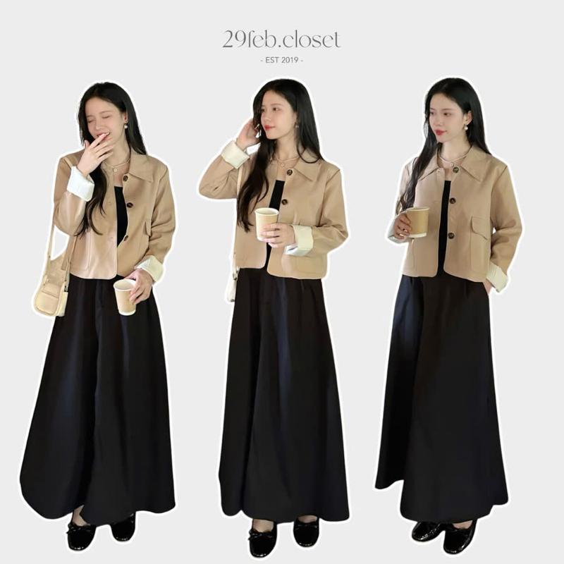 [XẢ KHO] Áo khoác nữ dáng lửng croptop cổ đức 29feb.closet chất kaki 2 da thời trang thu đông - A471 Jacket Women Xanh Rêu