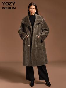 YOZY Women's Solid Double Button Pocket Faux Fur Coat, Casual Long Sleeve Collared Outerwear for Fall & Winter, Women's Clothing for Daily Wear