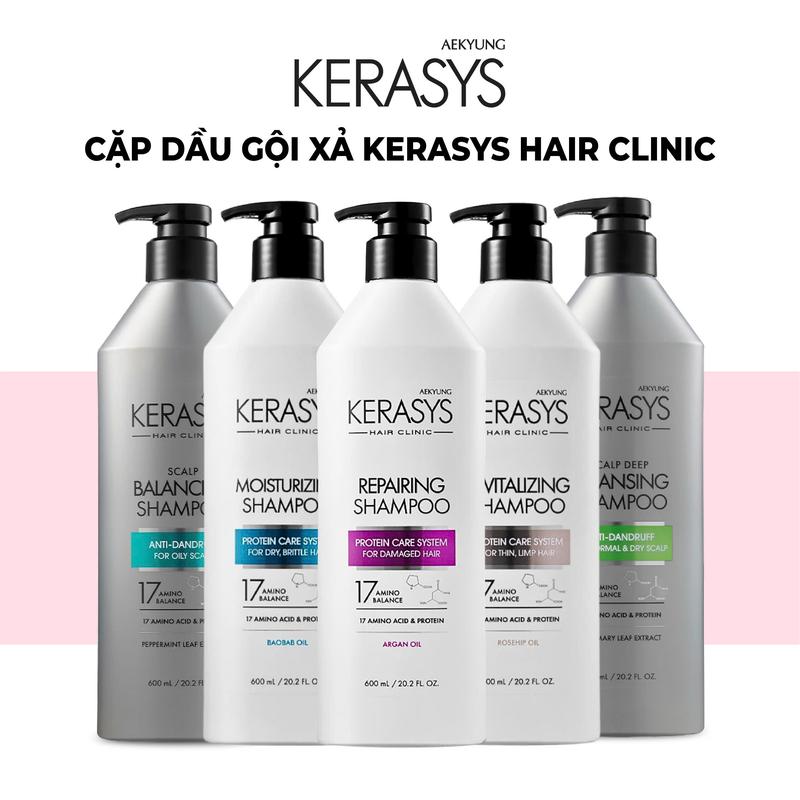 Cặp gội xả Kerasys Hàn Quốc phục hồi, nuôi dưỡng và cân bằng độ ẩm cho tóc yếu, hư tổn, khô xơ 600ml Dưỡng Tóc dầu gội  kerasys dầu gội  kerasys kerasys  hồng Nữ