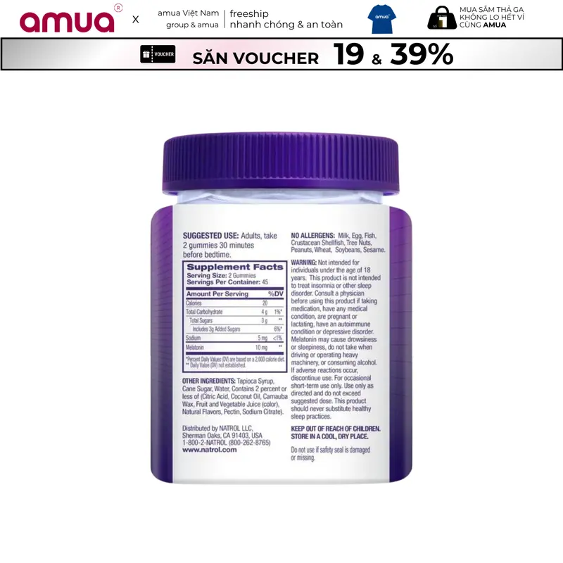 Kẹo Ngủ Ngon Melatonin 10mg Của NaTrol Mỹ - Kẹo Dẻo Ngủ Ngon, Kẹo Dễ Ngủ, Kẹo Hổ Trợ Giấc Ngủ, Kẹo Dẻo Melatonin, Kẹo Giúp Ngủ Ngon 2