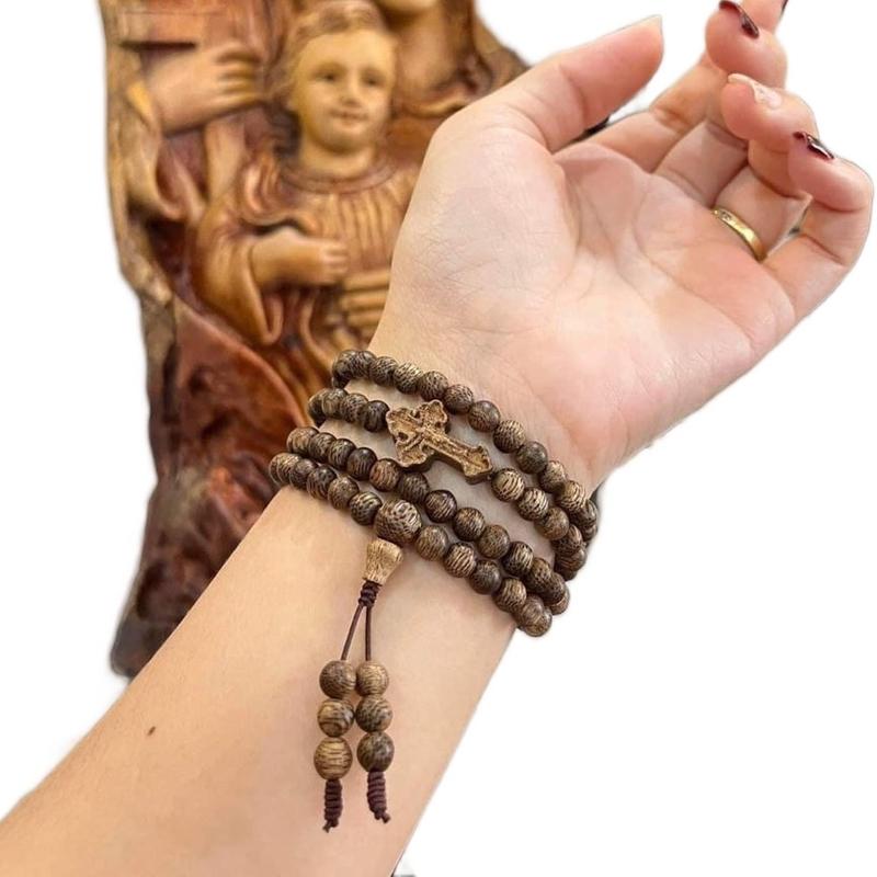 Vòng Trầm Hương 108 Hạt Mix Th_ánh Giá Trầm -vòng Côn g Giá.o , Chuỗi Tràng Mân Côi Hoa Phụ Kiện Đeo Tay Voan Voi tram