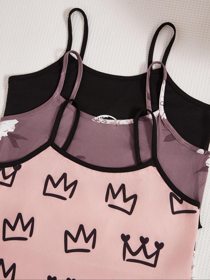 Product Introduction of Women's Graphic Print Cami Top & Pants Pyjama Set, Casual Comfortable Loungewear Set for Women, Comfy Loungewear Set for Daily Home Wear 8