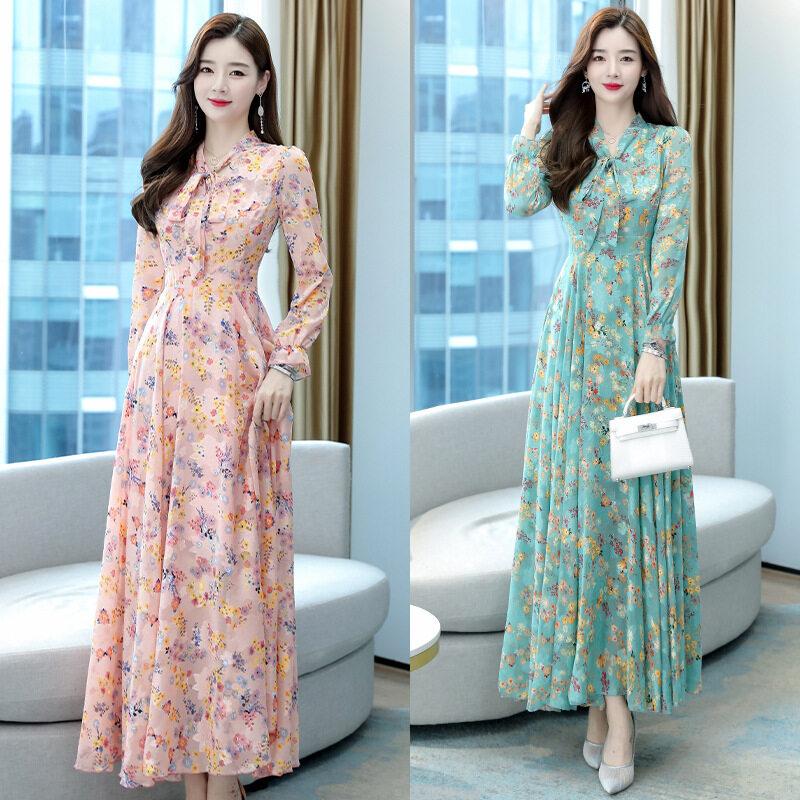 [Quần Áo Nữ] Váy Dài Voan Cổ Chữ V Cho Phụ Nữ Trung Niên, Mới 3