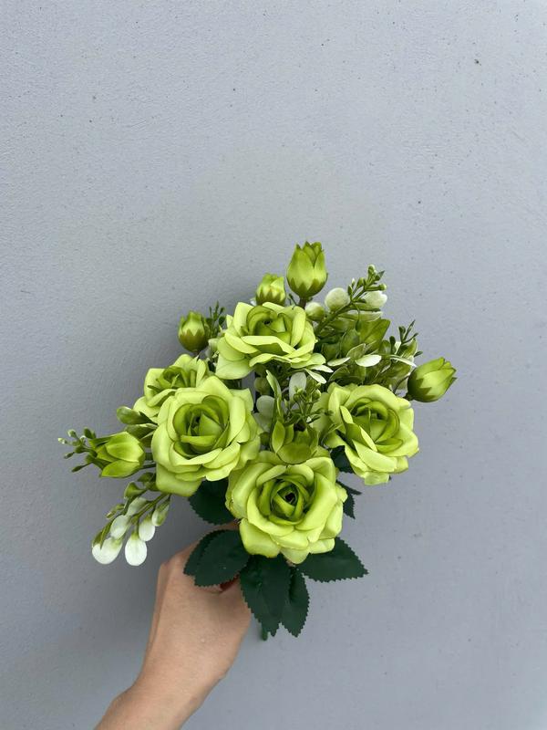 Cụm hoa hồng tỷ muội 35 cm, 7 bông, 7 nụ cao cấp decor trang trí nhà cửa, tiệm, quán Decor Phòng Decor Bàn 5