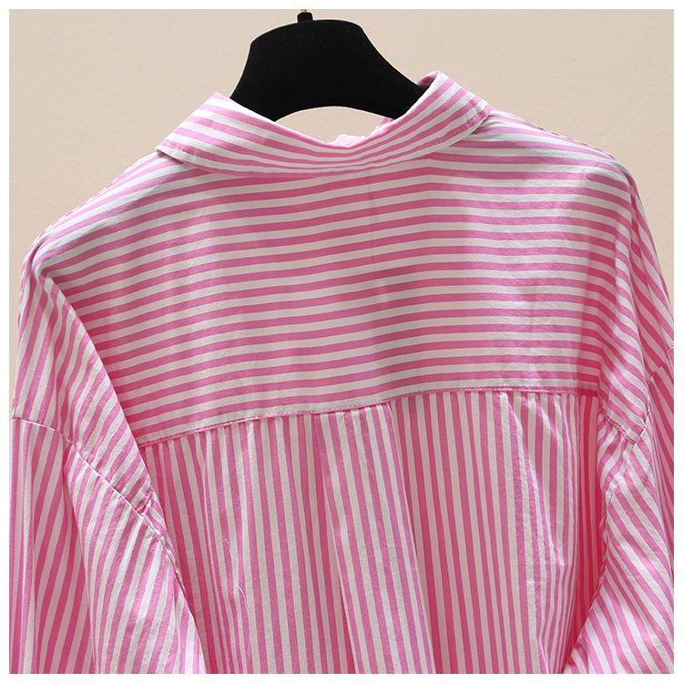 Product Introduction of [Frsud] pure cotton striped printed shirt, women's loose, long sleeve, simple casual style, half-length cardigan shirt, suitable for women, new in 2024 XL [211rx royal blue] blouse & shirt 29