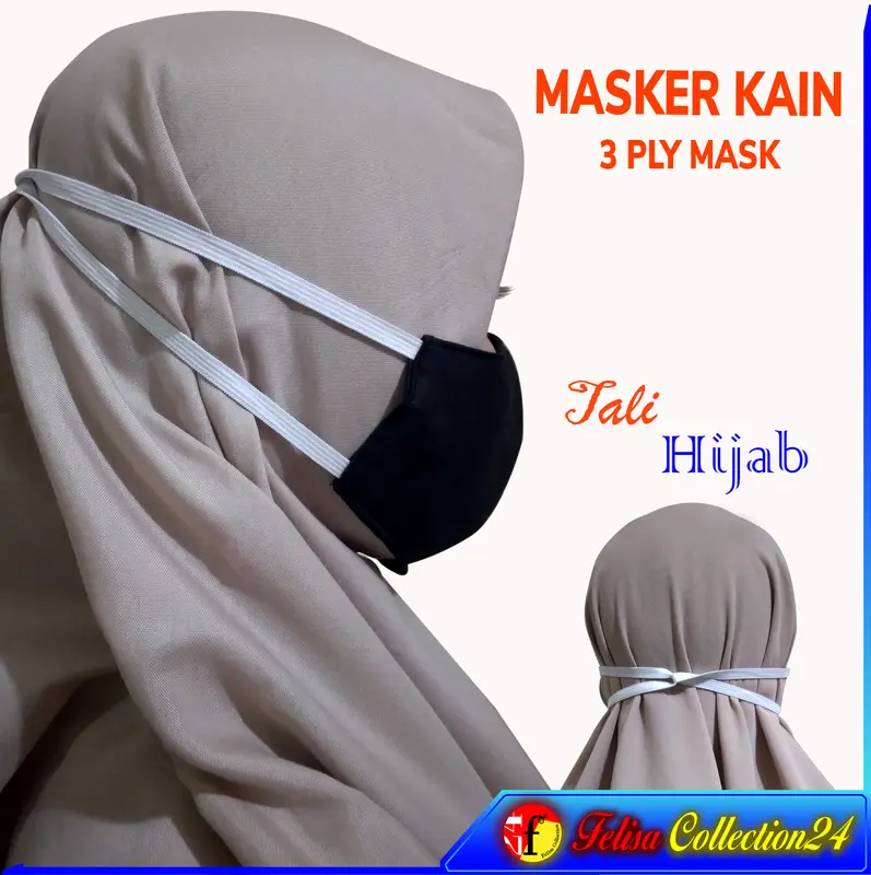 Masker kain pengguna hijab tali panjang 3py Kain Aksesoris Kain Wanita party  mask 0