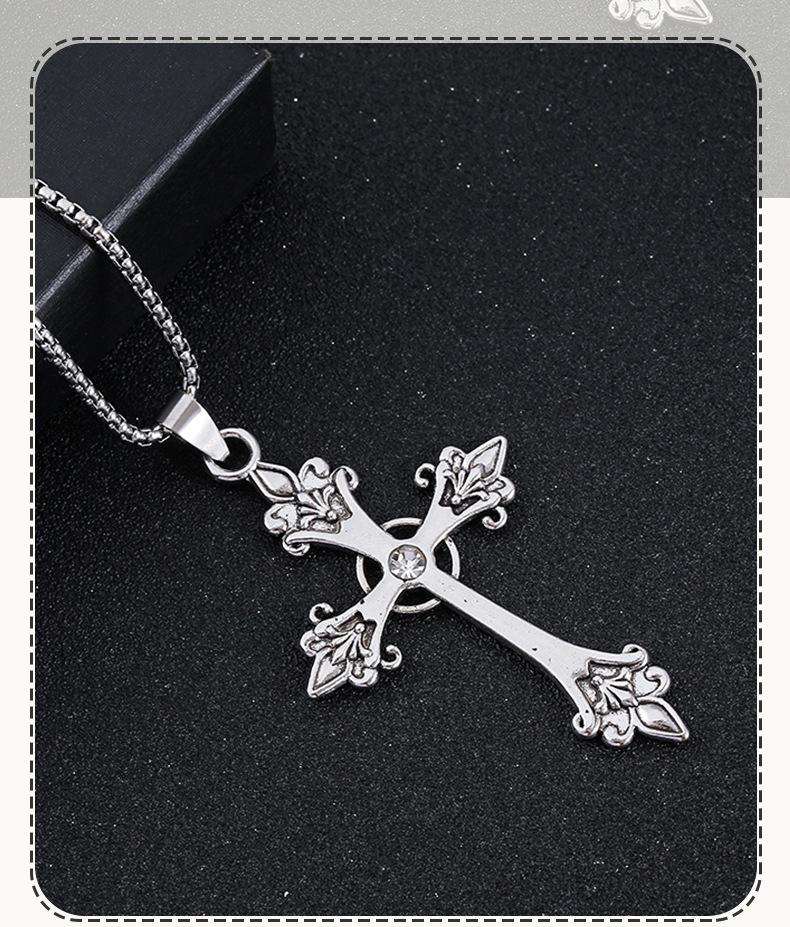 Product Introduction of European and American Simple Retro Diamond Necklace Cross Pendant Neck Accessories Korean Style Cool Temperamental Cold Style Cross Necklace 0