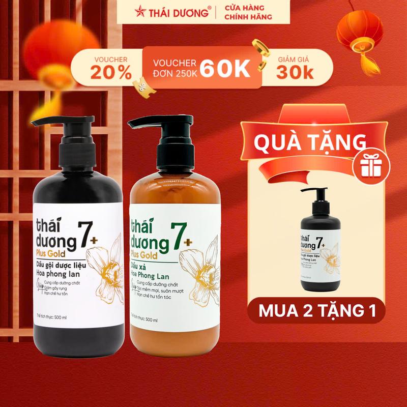[Live - Mua 2 tặng 1] Cặp gội xả Dược liệu Thái Dương 7 Plus Gold (Chai 500ml, Hoa phong lan) TẶNG sữa tắm/dầu gội/Dầu xả 7 plus GOLD (Hộp 01 chai x 250ml, Hoa Phong Lan) - Sao Thái Dương