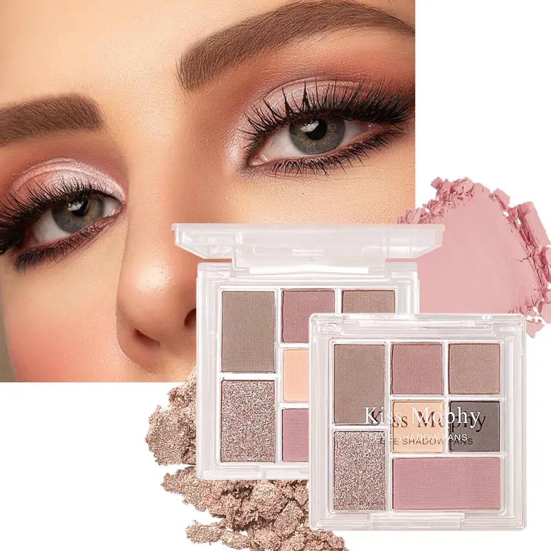 7 Color Eyeshadow Palette, 1 Count Matte & Shimmer Eyeshadow Palette, Long Lasting Eye Makeup Palette, High Pigmented Blendable Eyeshadow Powder 4