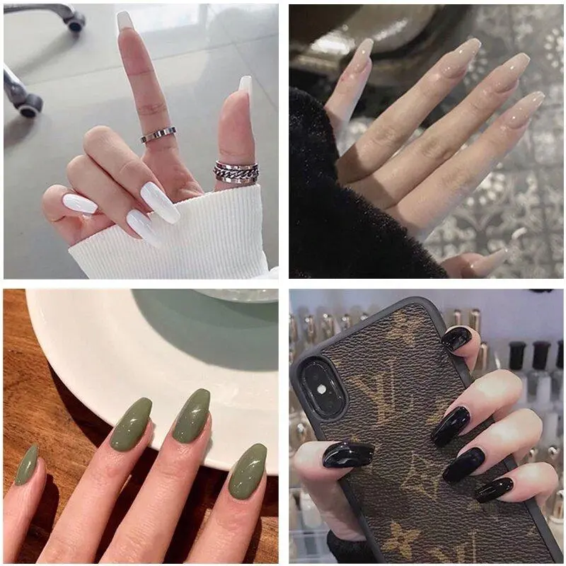 Fake Nails [with Glue] 24 Pcs / Box Solid Color Glossy Fake Nails Nail Patch