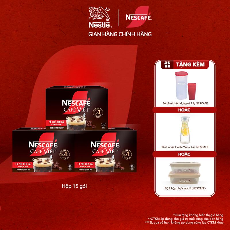 Nestlé VN Combo 3 Hộp Cà phê đen hòa tan NESCAFÉ CAFÉ VIỆT (Hộp 15 gói x 16g)-ST