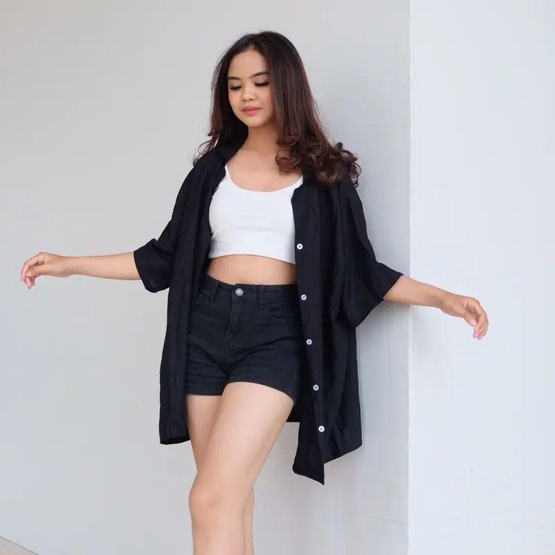 Yemimastuff — Kemeja Pendek Oversize Formal Kain Rayon Lembut Kancing Casual Atasan Nyaman Santai 3