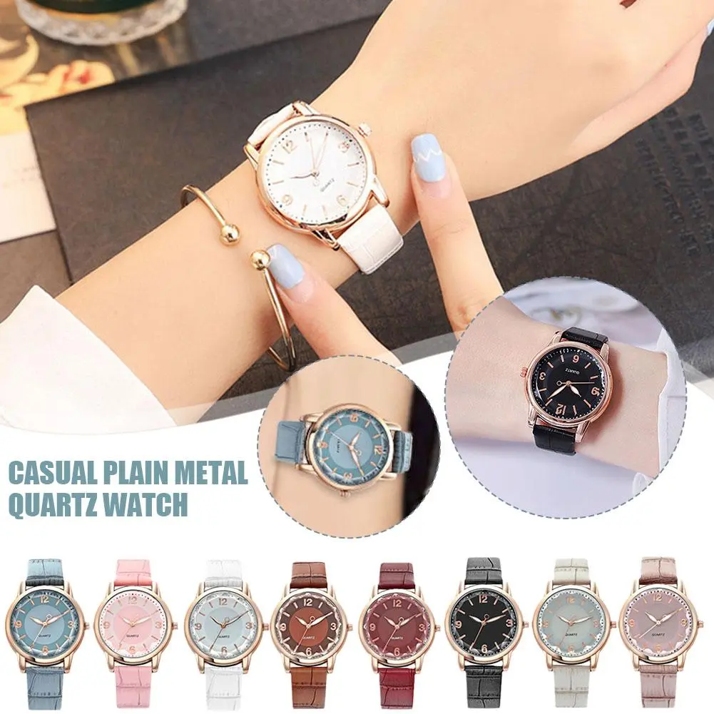 Lovito Women Casual Plain Metal Quartz Watch White Teal Blue D6J3