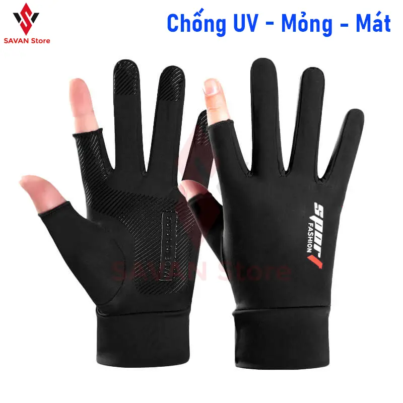 Găng tay xe máy chống nắng hở 2 ngón mỏng mát, silicon chống trượt, co giãn thoáng khí dùng lái xe máy, ô tô, câu cá freesize 45kg - 70kg
