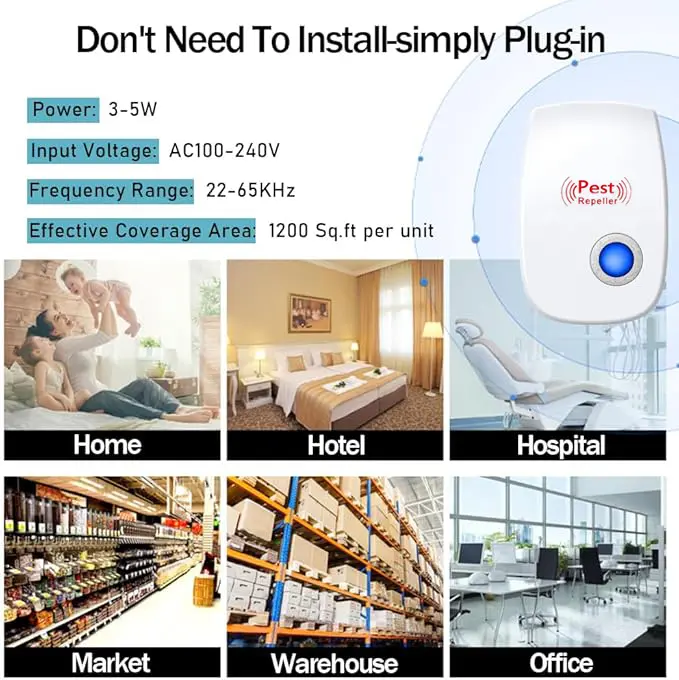 6 Packs Ultrasonic Pest Control Repeller, Electronic Pest Repellent Plug in Indoor for Insect Roaches Spider Ant Bug Mosquito Mouse Repellent for House Kitchen Garage Warehouse ultrasonic pest 3
