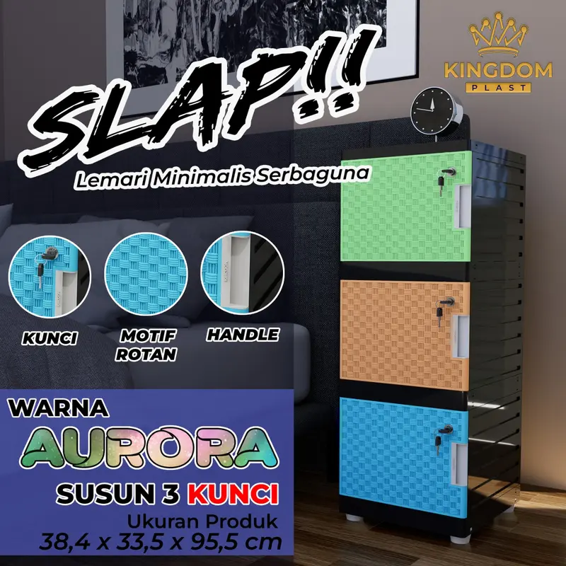 Lemari Plastik Slap Full Kunci Susun 3 2
