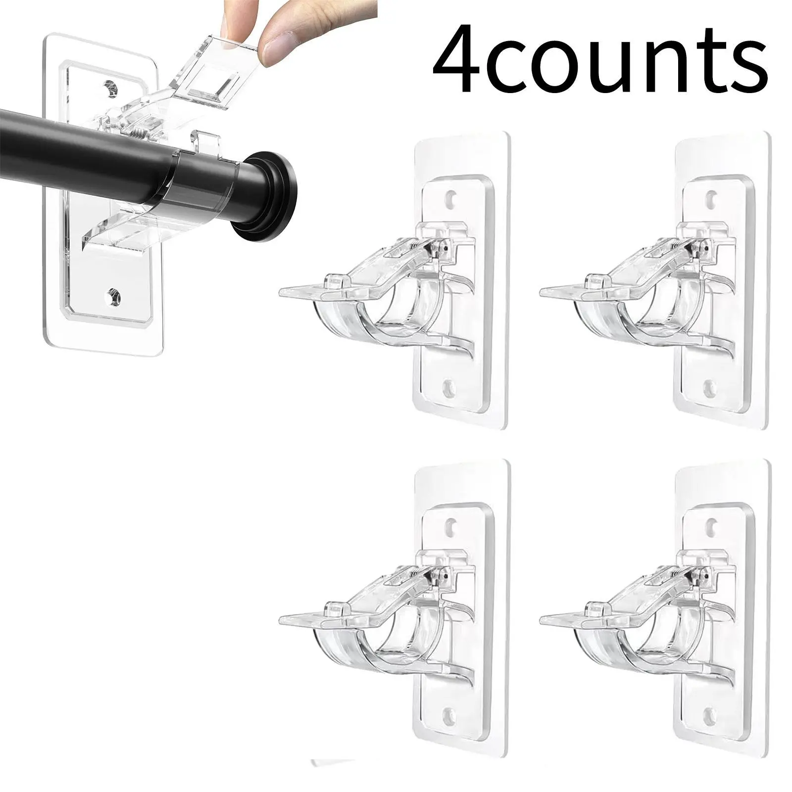 Self-adhesive Window Curtain Rod Holder, 4 Counts No Drill Durable Non-slip Window Curtain Rod Holder, Window Curtain Rod Bracket for Home Office, Home Essentials
