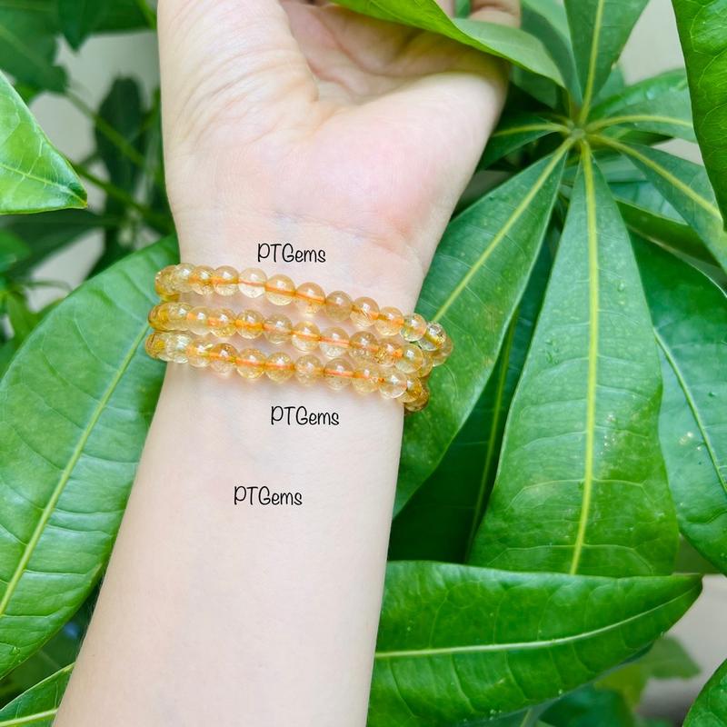 Vòng Tay t.anh Tóc Vàng 6mm hợp mệnh Thổ- Kim đeo 3 vòng tay hoặc vòng cổ - PTGems 0