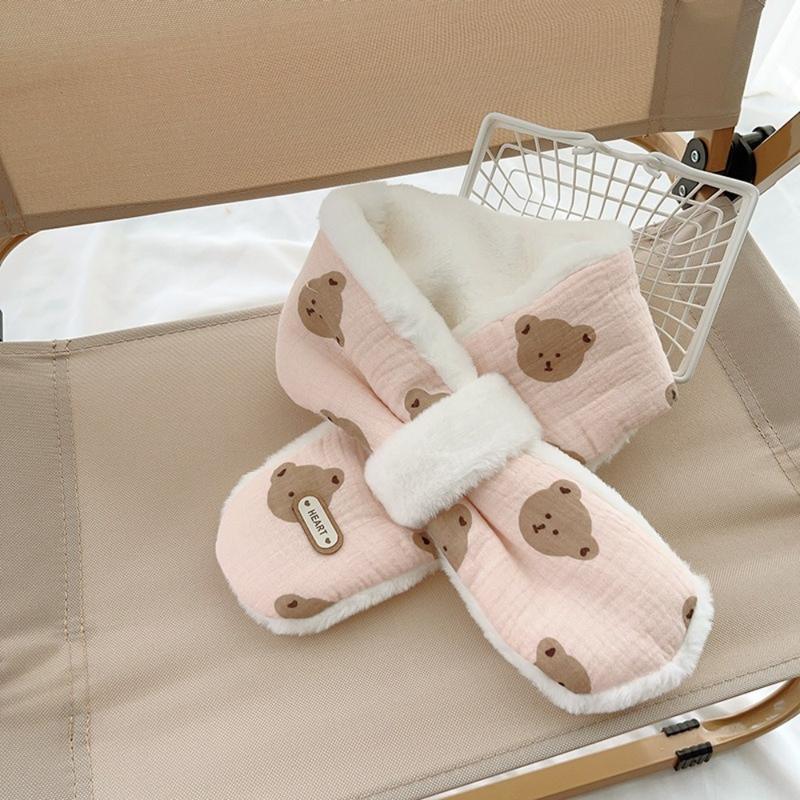 Product Introduction of Cute Cotton Plush Bear Winter Baby Scarfs Warm Baby Accessories Kids Neck Warmer Gifts Thick 1-6Y Cross Children Scarves For Girls Boys 10