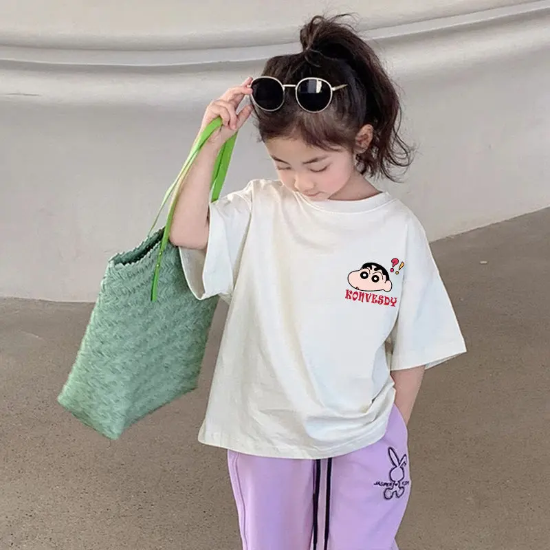 Quần Áo Mùa Hè Cho Bé Gái, Áo Phông, ngắn Tay, Hàng Mới Về 2024, Cỡ Trung Bình Và Lớn, Tay Lửng Áo, Áo Cotton Nguyên Chất, Quần Áo Trẻ Em, T 4