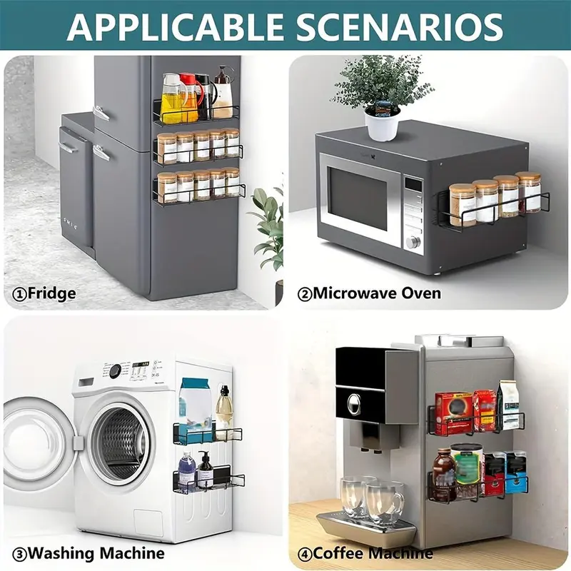 Magnetic Spice Rack for Refrigerator, 2 Counts/set Fridge Organizer, Metal Fridge Shelf, Kitchen Organization, Spice & Seasoning Organizer 5