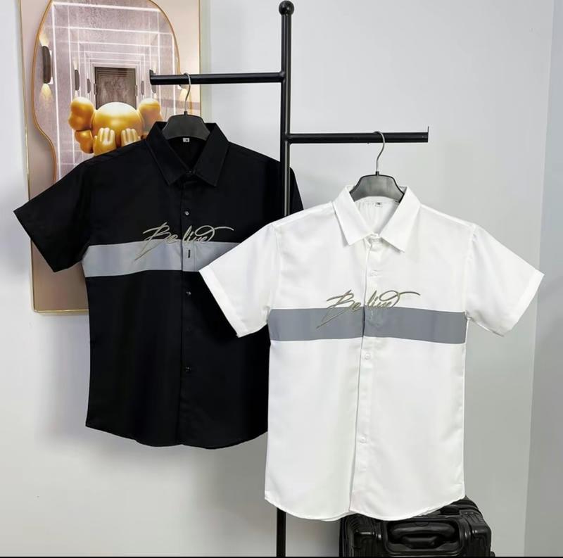 Áo sơ mi nam hàn quốc ngắn tay viền họa tiết thêu, vải cotton mềm min thoáng mát, độ dày vừa phải 2 màu giá rẻ cao cấp AN NHIÊN STORE 01 Menswear Jean Shirt