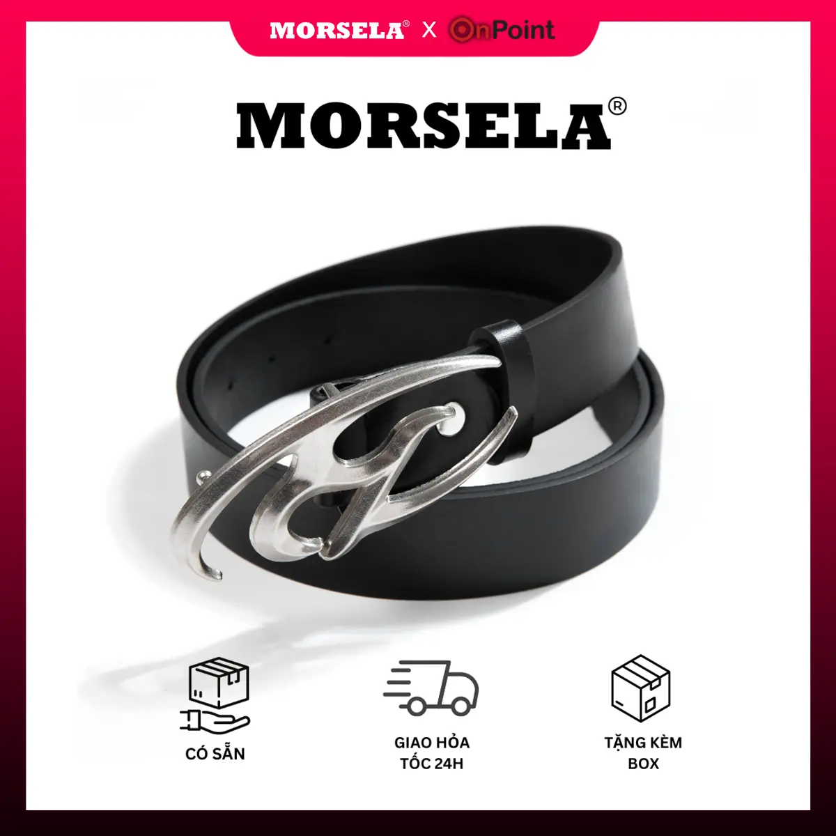 Thắt lưng da MORSELA dây nịt cao cấp hợp kim logo 3D phong cách Y2K mặt cho nam nữ