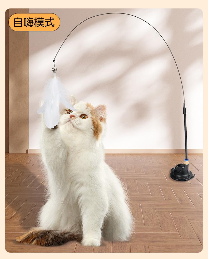 Product Introduction of 2025 Cat Toy Teaser Wand Suction Cup Long Rod Spring Rod Steel Wire Feather Self-Entertainment Cat Toy Pet Supplies 3