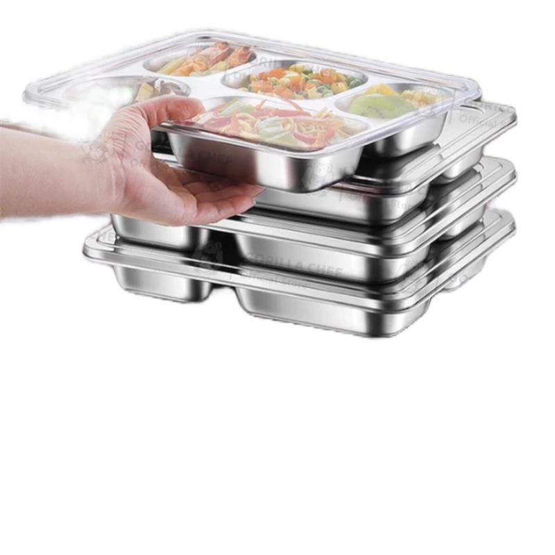 ￼Khay cơm inox 3 / 4 / 5 ngăn sâu lòng phong cách Hàn Quốc - Chính hãng inox cao cấp (6 kích cỡ) 2