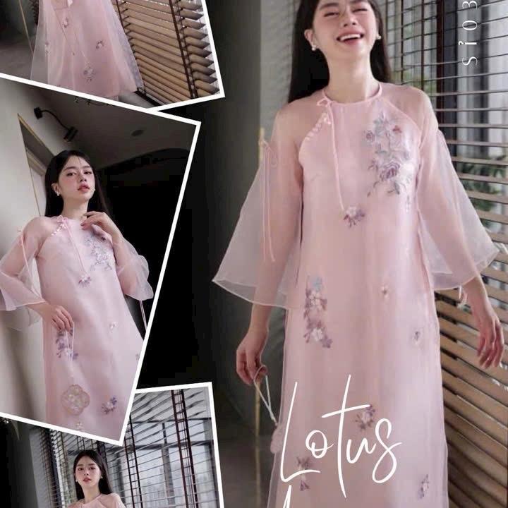 Áo dài cách tân nữ An Chi chất liệu tơ thêu hoa màu hồng sen nổi bật duyên dáng - Áo dài Diệp Anh 0