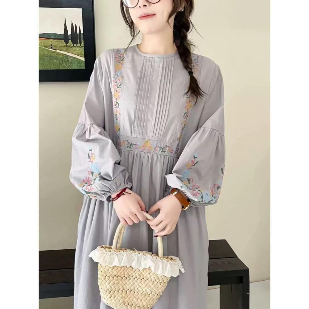 CHICMORE Gaun Gaya Rok A Line Longgar Gaya Kasual Modis Lengan Panjang Untuk Wanita