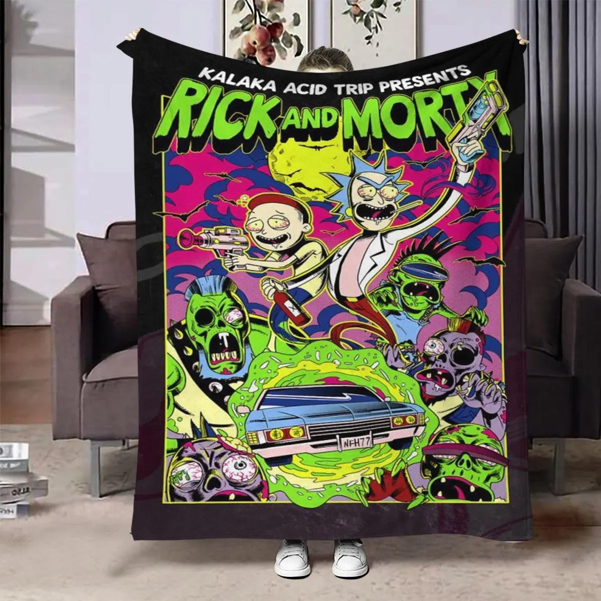 Rick and Morty Pattern Blanket, 1 Count Casual Soft Throw Blanket, Air Conditioning Blanket, Warm Nap Blanket for Home Office Travel