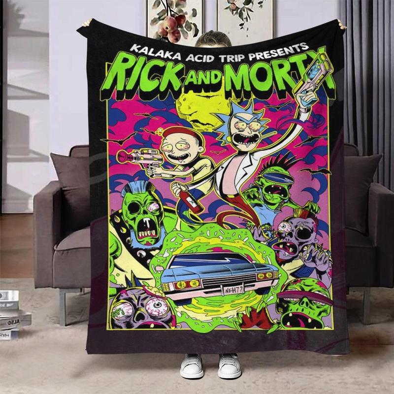 Rick and Morty Pattern Blanket, 1 Count Casual Soft Throw Blanket, Air Conditioning Blanket, Warm Nap Blanket for Home Office Travel 0