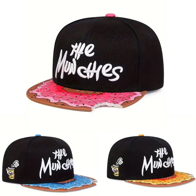Mũ Bóng Chày, Nam Và Nữ, Thiết Kế Donut Có Rãnh, Đầu Phẳng, Phong Cách Hip Hop, Thêu, Mũ Vành Phẳng