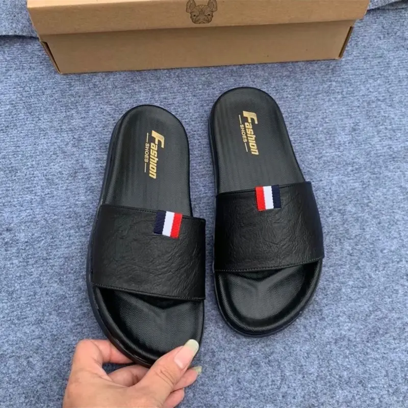 Dép da nam quai ngang mẫu ThOM-đế cao su 2 lớp cao 2cm chống trơn trượt DéP Slipper