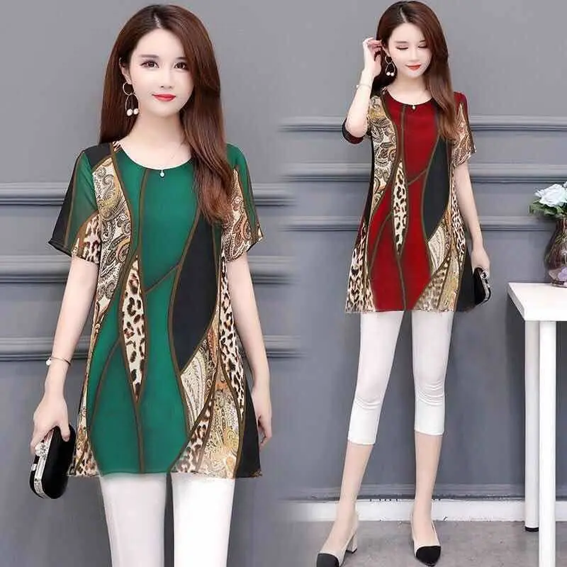 Áo Mùa Hè Cho Mẹ, Có Thể Đeo Ngoài Trời, Chất Liệu Lụa Lạnh Phong Cách Trung Quốc Mới, Ngoại Cỡ, Phong Cách Phương Tây Quý Phái Của Phụ Nữ, Giấu Bụng, Áo Lớp Nền Bó Sát, [Viên Sữa Xanh Sức Khỏe Của]